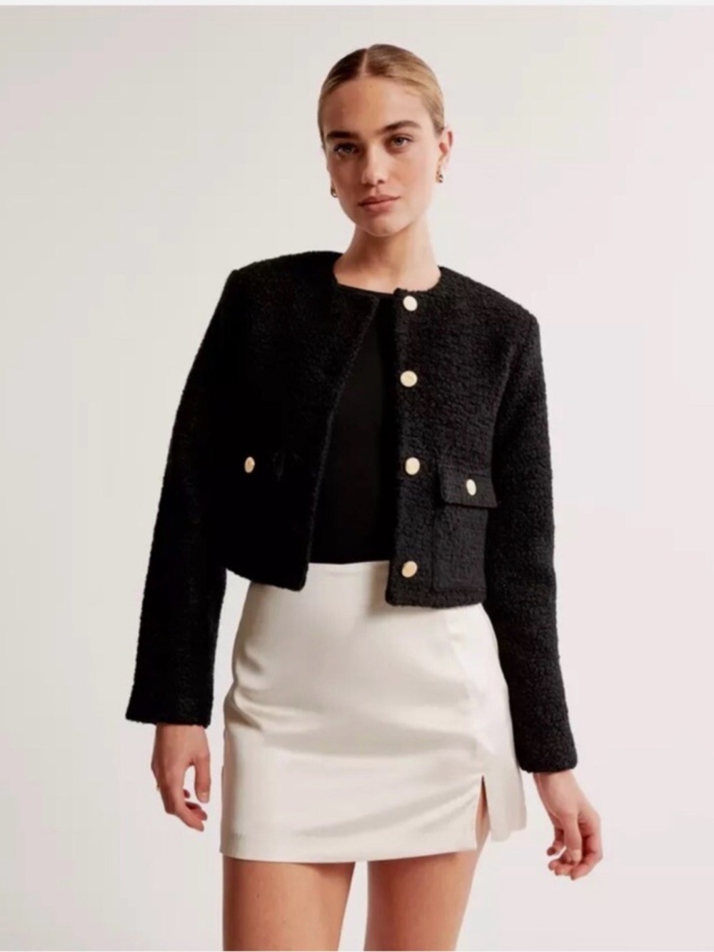 Abercrombie & Fitch Black Boucle Button Jacket